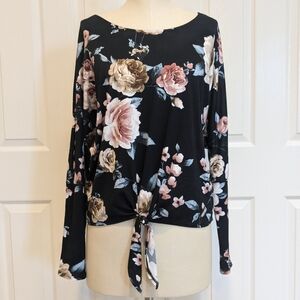 IZ Byer Women's Formal Floral Blouse Tie Front M